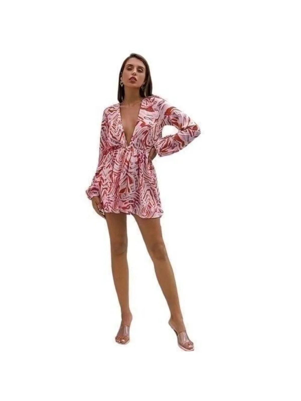 New Love and Lemonade Long Sleeve V-Neck Romper Sz L